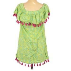 Resort Cruise Beach Dress Women's Size XS Blue Yellow On Off Shoulder Tassels